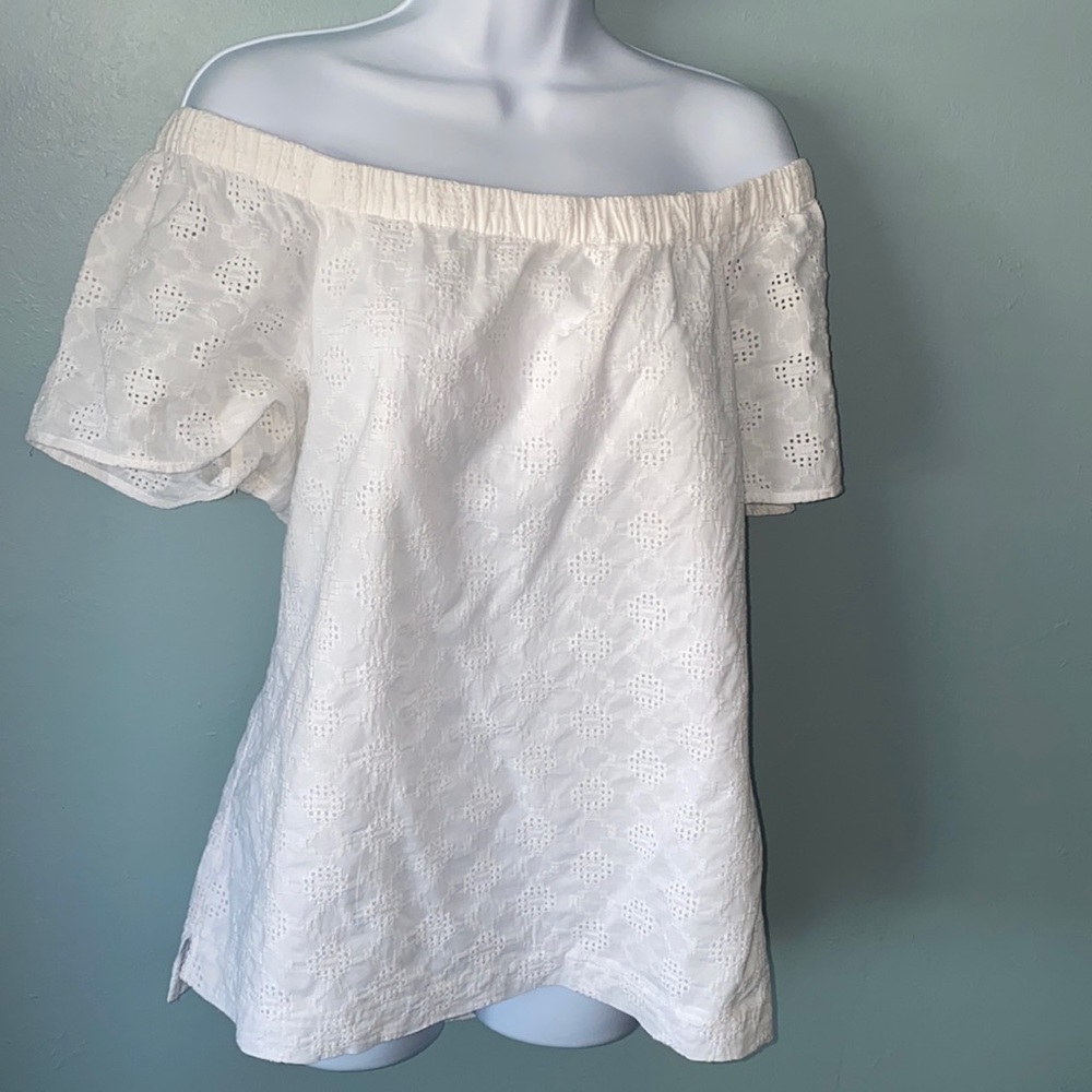 Banana Republic White Eyelet Off-Shoulder Top